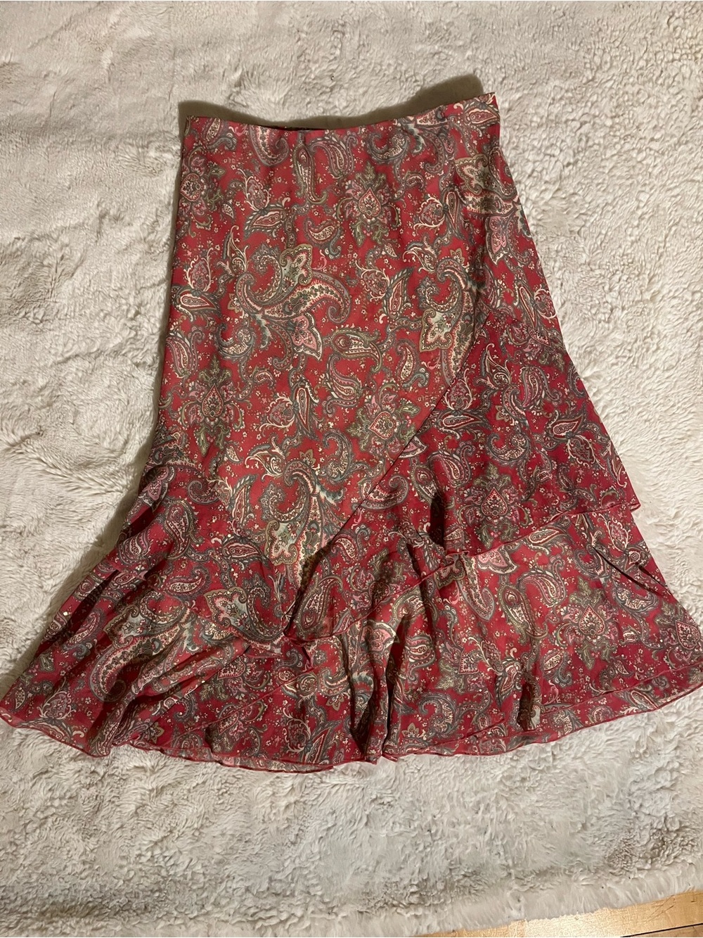 Red Paisley Ruffle Midi Skirt - Brand Unspecified
